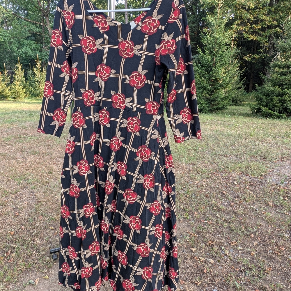 Floral Black and Red Women's Dress